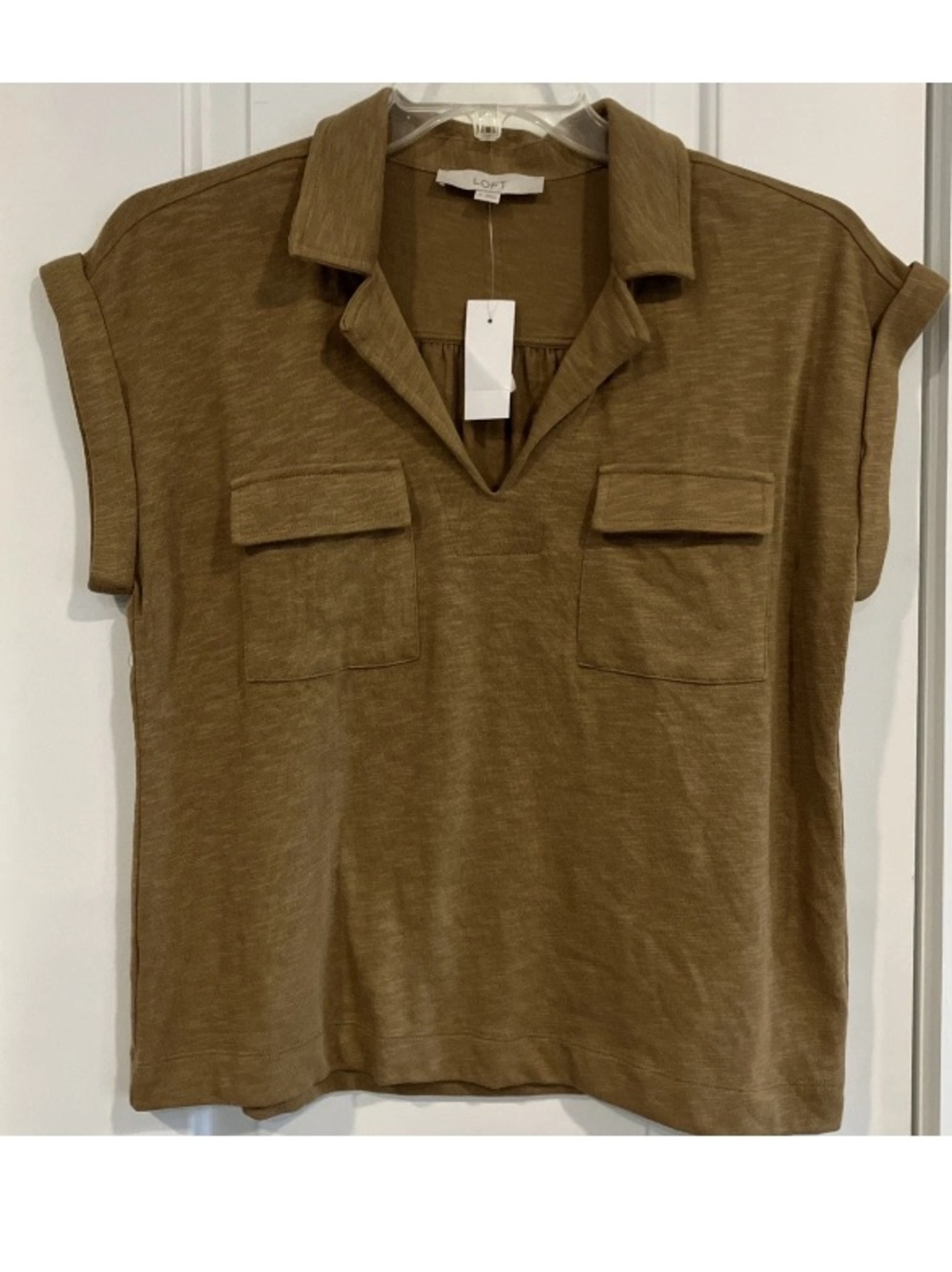 NWT Banana Republic M Cotton Blend Flowy Top Johnny Collar Preppy Everyday Basic